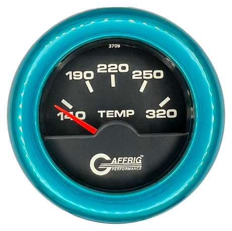 GAFFRIG 2 INCH ELECTRIC TRANSMISSION TEMP GAUGE 140-320 F FAT RIM (218) / TEAL / BLACK