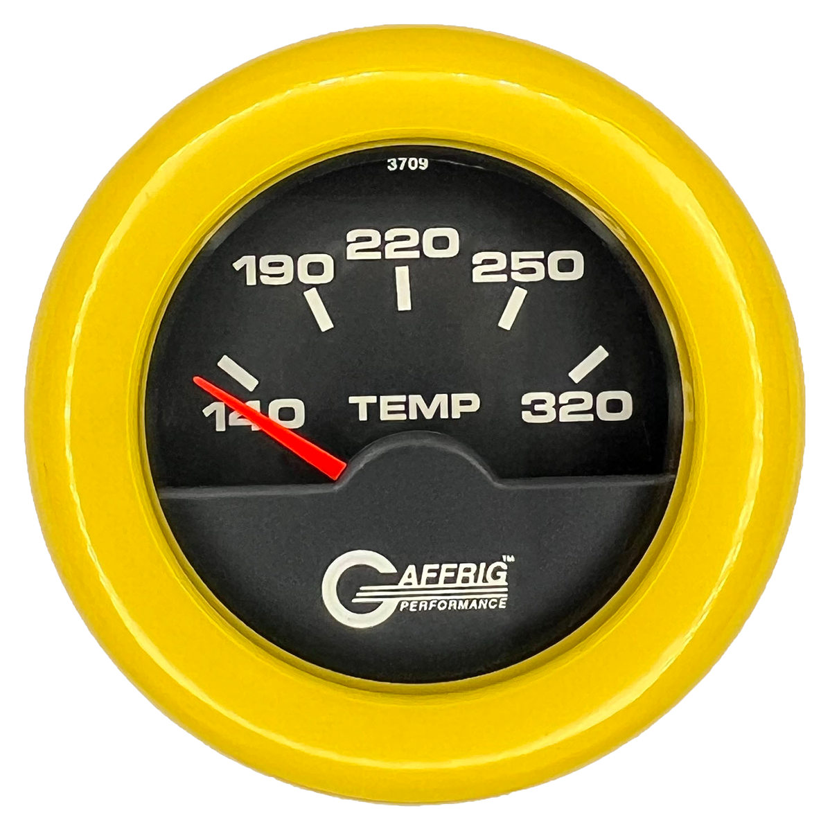 GAFFRIG 2 INCH ELECTRIC TRANSMISSION TEMP GAUGE 140-320 F FAT RIM (218) / YELLOW / BLACK