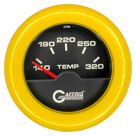 GAFFRIG 2 INCH ELECTRIC TRANSMISSION TEMP GAUGE 140-320 F FAT RIM (218) / YELLOW / BLACK