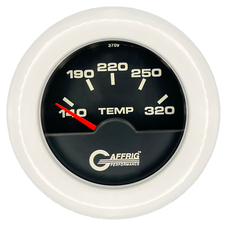 GAFFRIG 2 INCH ELECTRIC TRANSMISSION TEMP GAUGE 140-320 F FAT RIM (218) / WHITE / BLACK