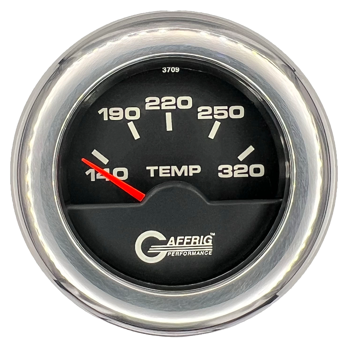 GAFFRIG 2 INCH ELECTRIC TRANSMISSION TEMP GAUGE 140-320 F FAT RIM (218) / CHROME/POLISHED / BLACK