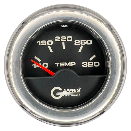 GAFFRIG 2 INCH ELECTRIC TRANSMISSION TEMP GAUGE 140-320 F FAT RIM (218) / CHROME/POLISHED / BLACK