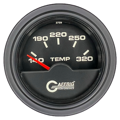 GAFFRIG 2 INCH ELECTRIC TRANSMISSION TEMP GAUGE 140-320 F STEP RIM (002) / BLACK / BLACK