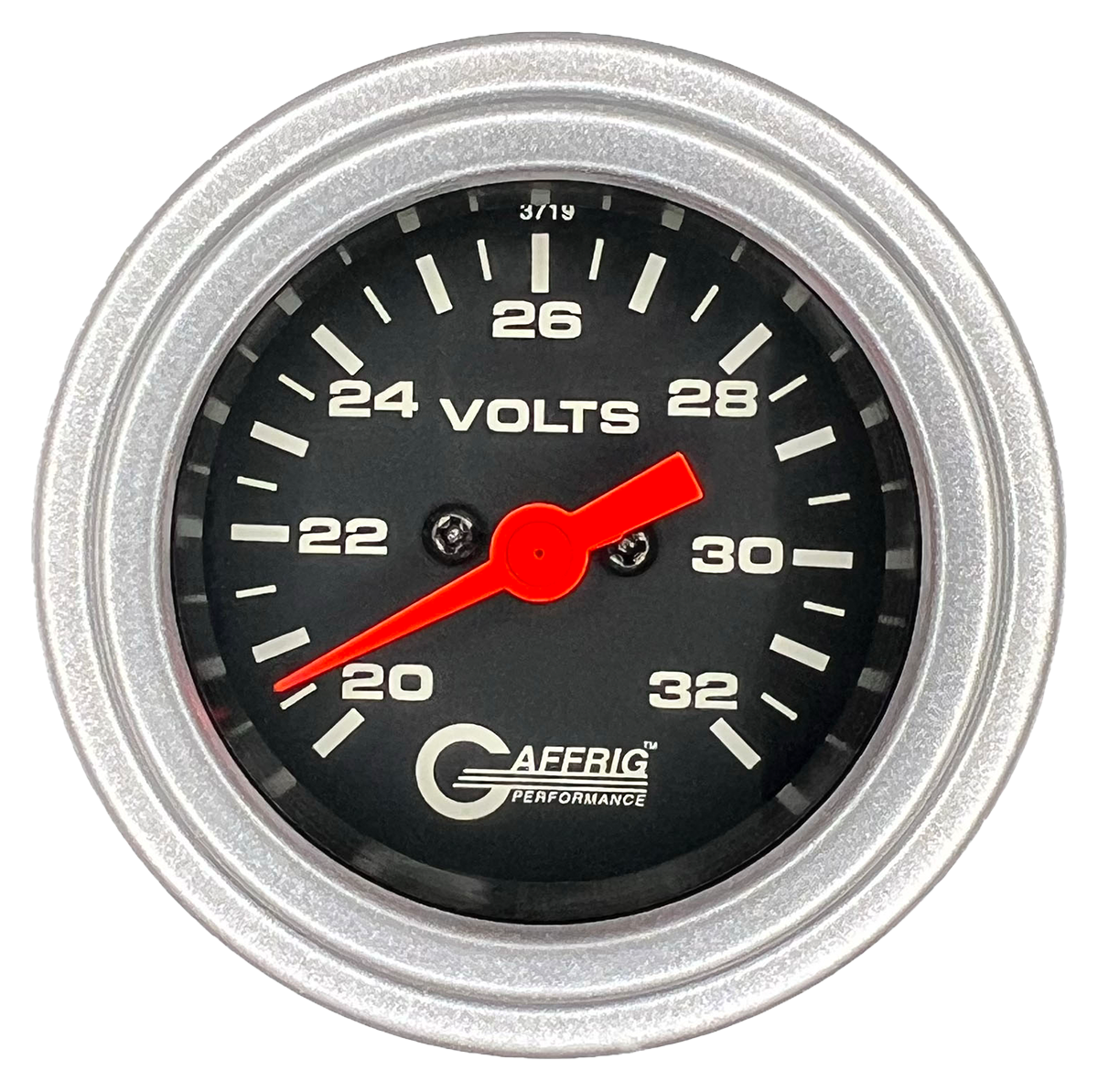 GAFFRIG 2 INCH ELECTRIC VOLTMETER GAUGE 16-32 VOLT - 270 DEGREE SWEEP BLACK / STEP RIM / PLATINUM