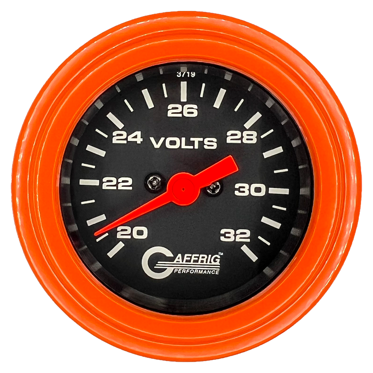 GAFFRIG 2 INCH ELECTRIC VOLTMETER GAUGE 16-32 VOLT - 270 DEGREE SWEEP BLACK / STEP RIM / ORANGE