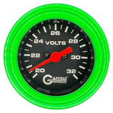 GAFFRIG 2 INCH ELECTRIC VOLTMETER GAUGE 16-32 VOLT - 270 DEGREE SWEEP BLACK / STEP RIM / LIME GREEN