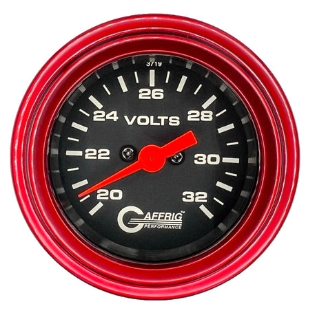 GAFFRIG 2 INCH ELECTRIC VOLTMETER GAUGE 16-32 VOLT - 270 DEGREE SWEEP BLACK / STEP RIM / RED