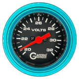 GAFFRIG 2 INCH ELECTRIC VOLTMETER GAUGE 16-32 VOLT - 270 DEGREE SWEEP BLACK / STEP RIM / TEAL