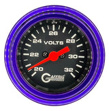 GAFFRIG 2 INCH ELECTRIC VOLTMETER GAUGE 16-32 VOLT - 270 DEGREE SWEEP BLACK / STEP RIM / PURPLE