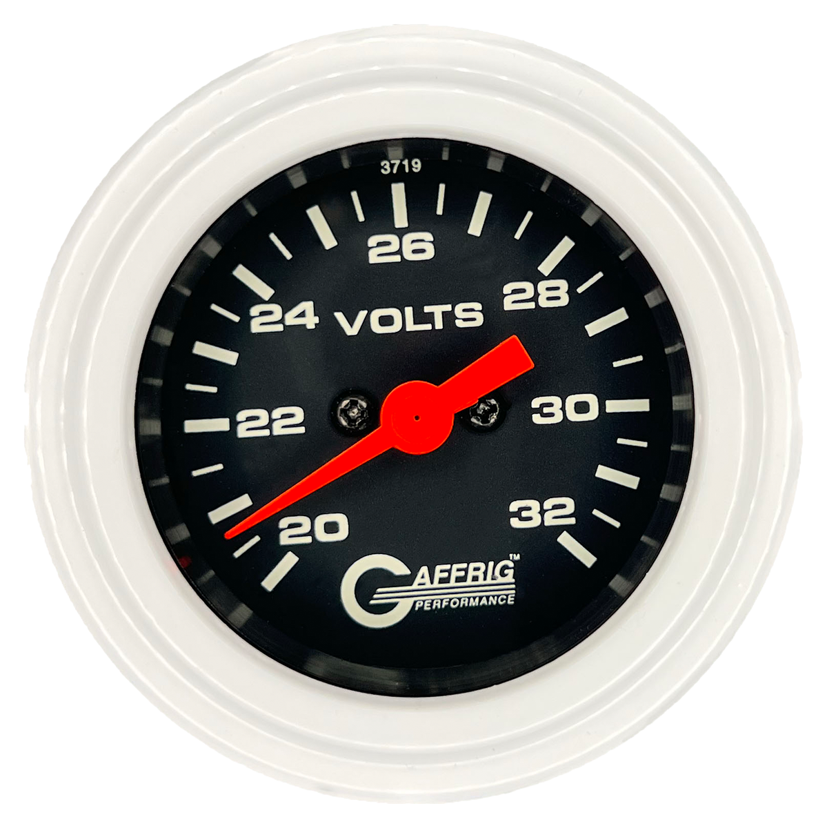 GAFFRIG 2 INCH ELECTRIC VOLTMETER GAUGE 16-32 VOLT - 270 DEGREE SWEEP BLACK / STEP RIM / WHITE