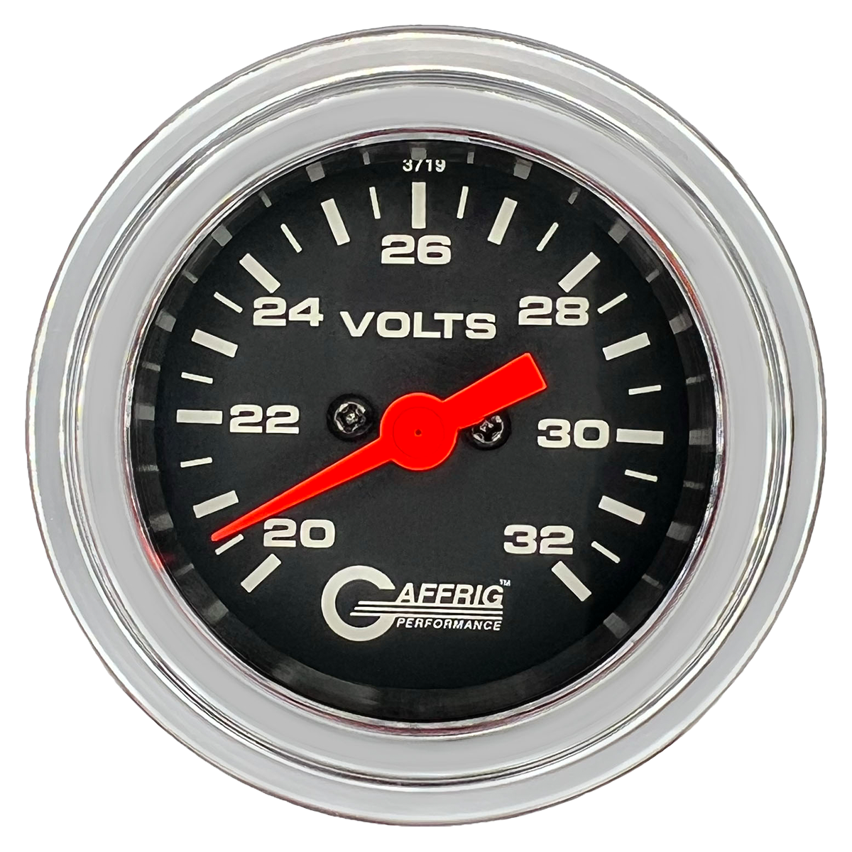 GAFFRIG 2 INCH ELECTRIC VOLTMETER GAUGE 16-32 VOLT - 270 DEGREE SWEEP BLACK / STEP RIM / CHROME