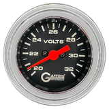 GAFFRIG 2 INCH ELECTRIC VOLTMETER GAUGE 16-32 VOLT - 270 DEGREE SWEEP BLACK / STEP RIM / CHROME