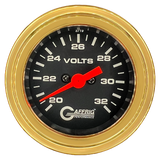 GAFFRIG 2 INCH ELECTRIC VOLTMETER GAUGE 16-32 VOLT - 270 DEGREE SWEEP BLACK / STEP RIM / GOLD