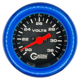 GAFFRIG 2 INCH ELECTRIC VOLTMETER GAUGE 16-32 VOLT - 270 DEGREE SWEEP BLACK / FAT RIM / BLUE