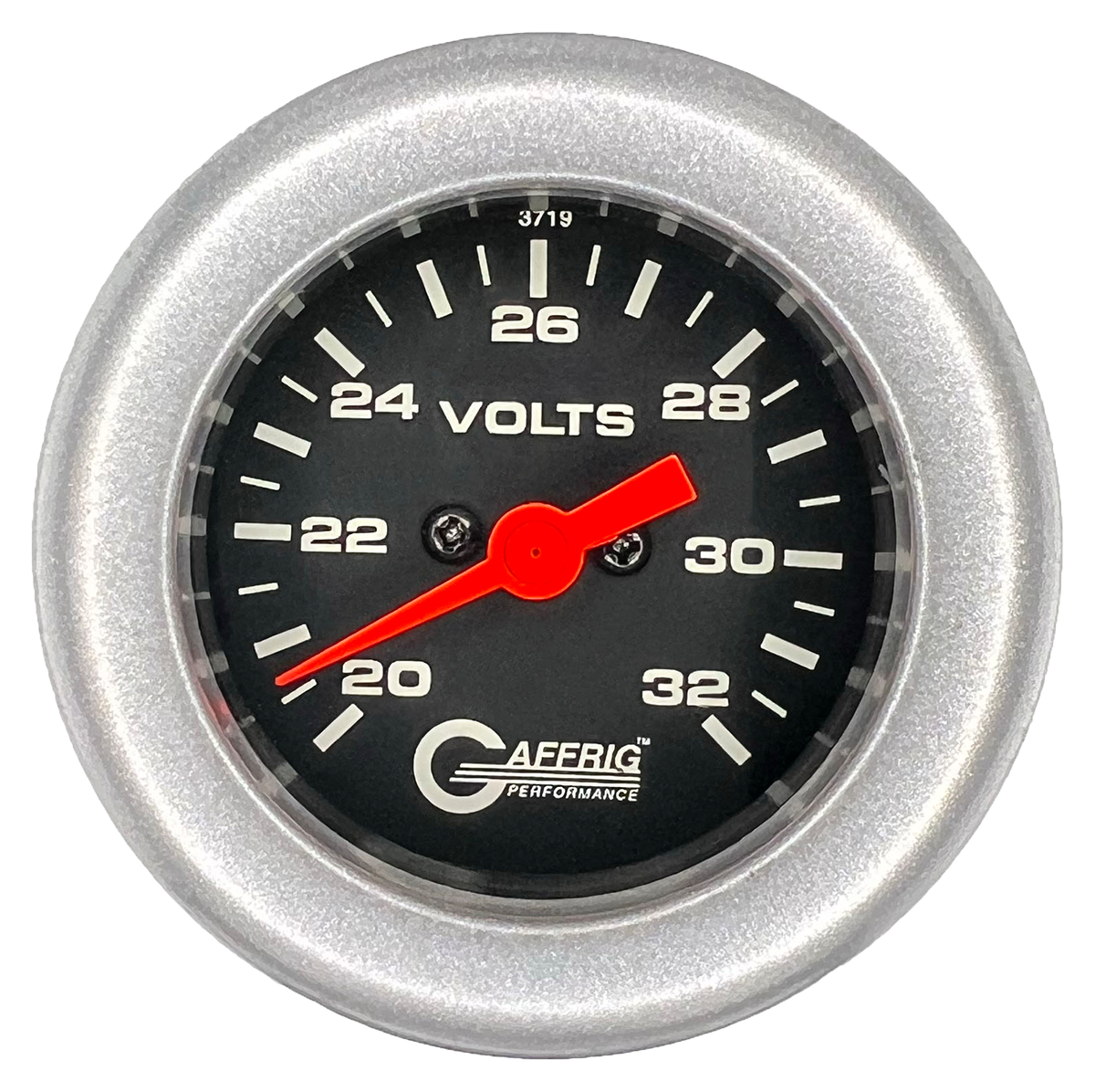 GAFFRIG 2 INCH ELECTRIC VOLTMETER GAUGE 16-32 VOLT - 270 DEGREE SWEEP BLACK / FAT RIM / PLATINUM