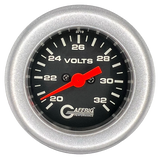 GAFFRIG 2 INCH ELECTRIC VOLTMETER GAUGE 16-32 VOLT - 270 DEGREE SWEEP BLACK / FAT RIM / PLATINUM