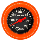 GAFFRIG 2 INCH ELECTRIC VOLTMETER GAUGE 16-32 VOLT - 270 DEGREE SWEEP BLACK / FAT RIM / ORANGE