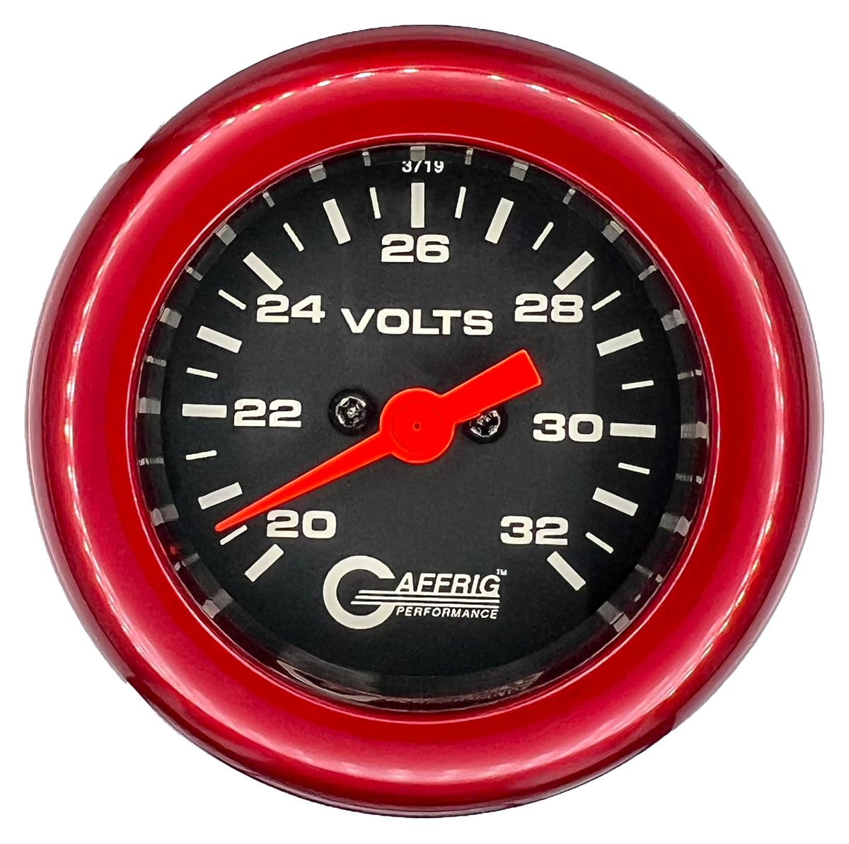 GAFFRIG 2 INCH ELECTRIC VOLTMETER GAUGE 16-32 VOLT - 270 DEGREE SWEEP BLACK / FAT RIM / RED