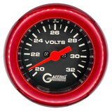 GAFFRIG 2 INCH ELECTRIC VOLTMETER GAUGE 16-32 VOLT - 270 DEGREE SWEEP BLACK / FAT RIM / RED