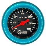 GAFFRIG 2 INCH ELECTRIC VOLTMETER GAUGE 16-32 VOLT - 270 DEGREE SWEEP BLACK / FAT RIM / TEAL