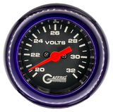 GAFFRIG 2 INCH ELECTRIC VOLTMETER GAUGE 16-32 VOLT - 270 DEGREE SWEEP BLACK / FAT RIM / PURPLE