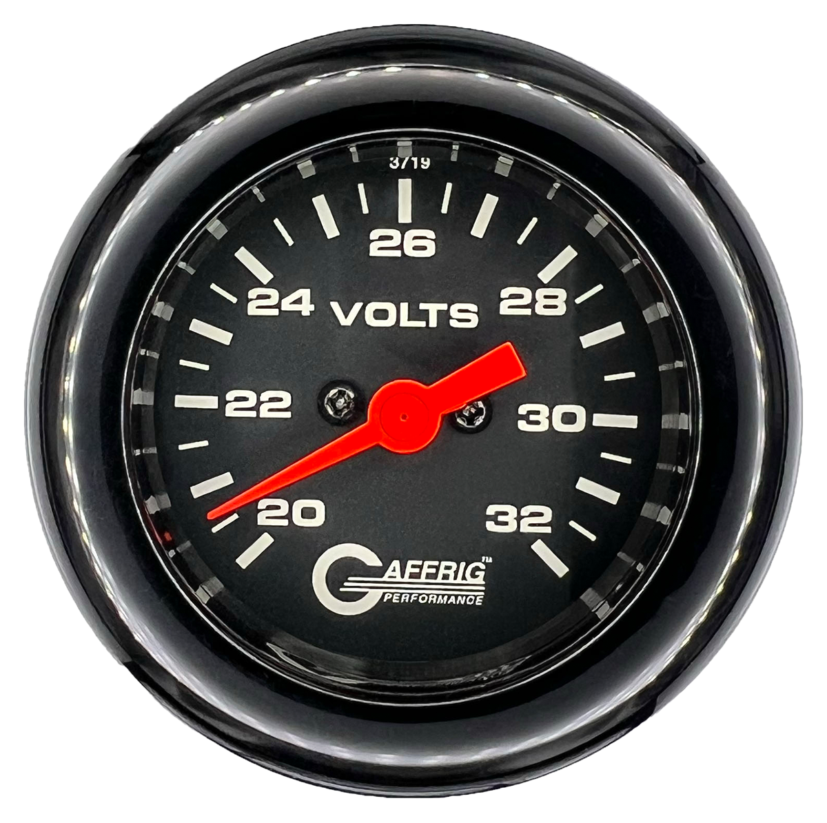 GAFFRIG 2 INCH ELECTRIC VOLTMETER GAUGE 16-32 VOLT - 270 DEGREE SWEEP BLACK / FAT RIM / BLACK