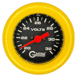 GAFFRIG 2 INCH ELECTRIC VOLTMETER GAUGE 16-32 VOLT - 270 DEGREE SWEEP BLACK / FAT RIM / YELLOW