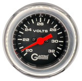 GAFFRIG 2 INCH ELECTRIC VOLTMETER GAUGE 16-32 VOLT - 270 DEGREE SWEEP BLACK / FAT RIM / CHROME