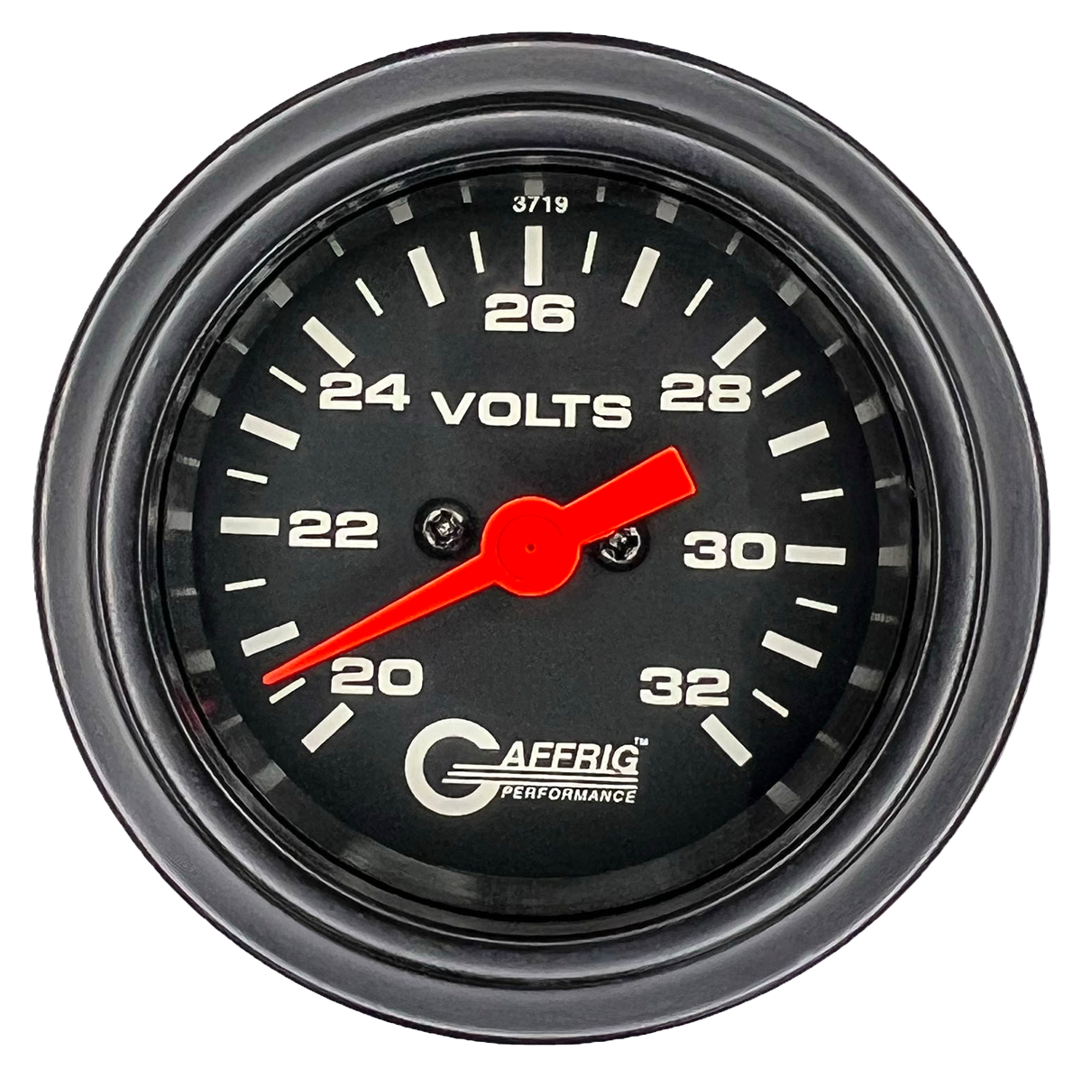 GAFFRIG 2 INCH ELECTRIC VOLTMETER GAUGE 16-32 VOLT - 270 DEGREE SWEEP BLACK / STEP RIM / BLACK