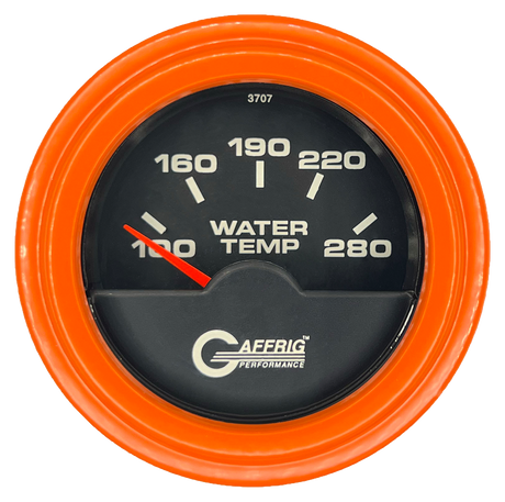 GAFFRIG 2 INCH ELECTRIC HIGH WATER TEMP 100-20 F GAUGE STEP RIM (002) / ORANGE / BLACK