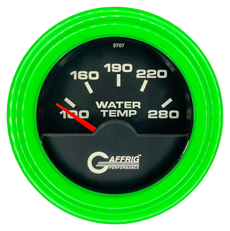 GAFFRIG 2 INCH ELECTRIC HIGH WATER TEMP 100-20 F GAUGE STEP RIM (002) / LIME GREEN / BLACK