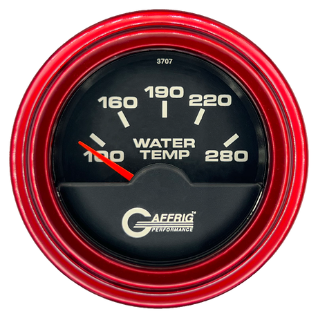 GAFFRIG 2 INCH ELECTRIC HIGH WATER TEMP 100-20 F GAUGE STEP RIM (002) / RED / BLACK