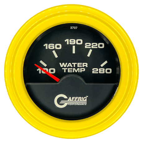 GAFFRIG 2 INCH ELECTRIC HIGH WATER TEMP 100-20 F GAUGE STEP RIM (002) / YELLOW / BLACK