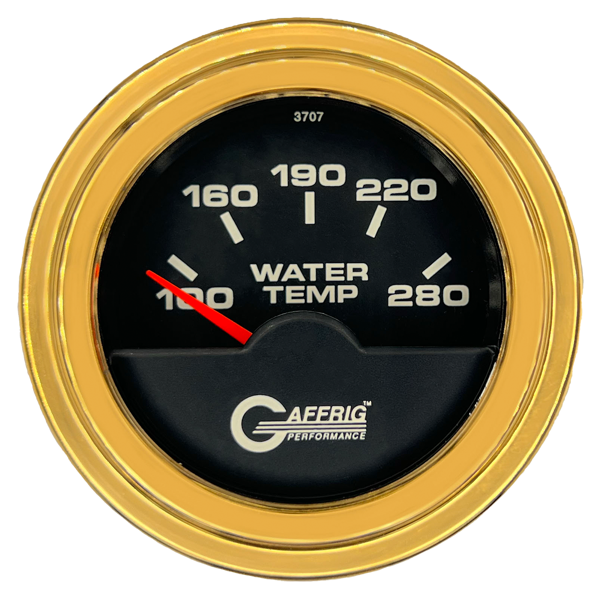 GAFFRIG 2 INCH ELECTRIC HIGH WATER TEMP 100-20 F GAUGE STEP RIM (002) / GOLD / BLACK