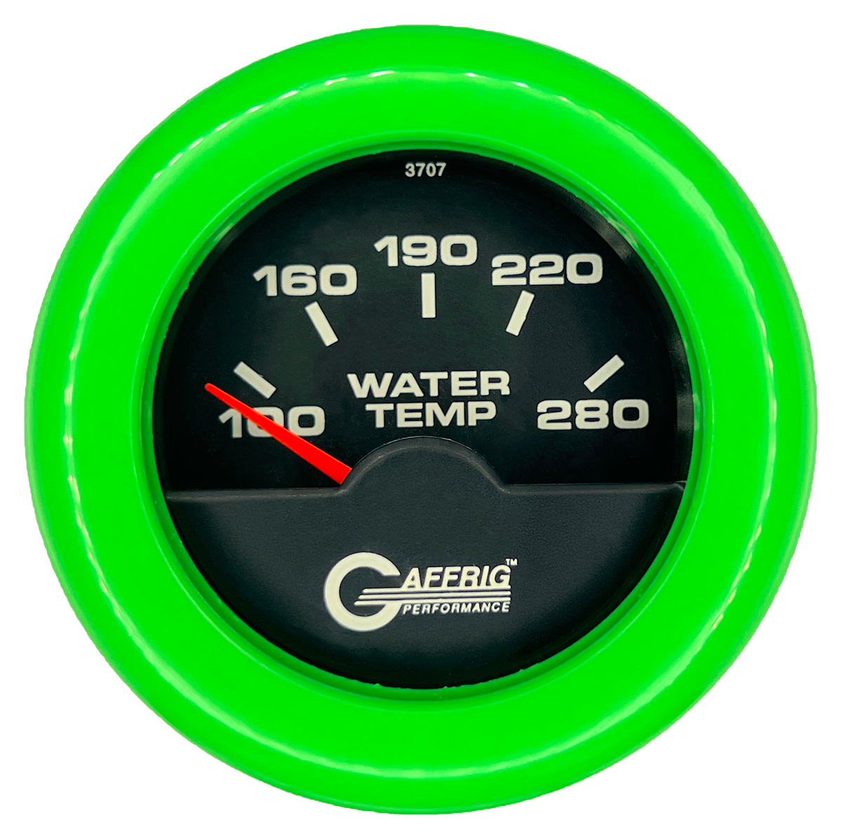 GAFFRIG 2 INCH ELECTRIC HIGH WATER TEMP 100-20 F GAUGE FAT RIM (218) / LIME GREEN / BLACK