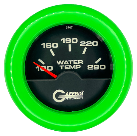 GAFFRIG 2 INCH ELECTRIC HIGH WATER TEMP 100-20 F GAUGE FAT RIM (218) / LIME GREEN / BLACK