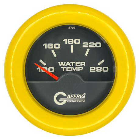 GAFFRIG 2 INCH ELECTRIC HIGH WATER TEMP 100-20 F GAUGE FAT RIM (218) / YELLOW / BLACK