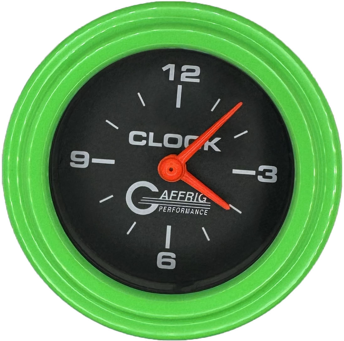 GAFFRIG 2 INCH ELECTRIC CLOCK GAUGE STEP RIM (002) / LIME GREEN / BLACK