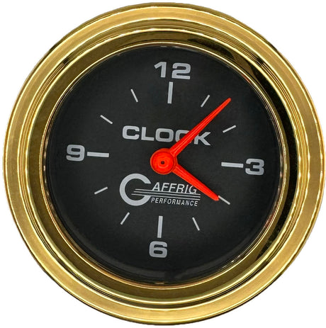 GAFFRIG 2 INCH ELECTRIC CLOCK GAUGE STEP RIM (002) / GOLD / BLACK