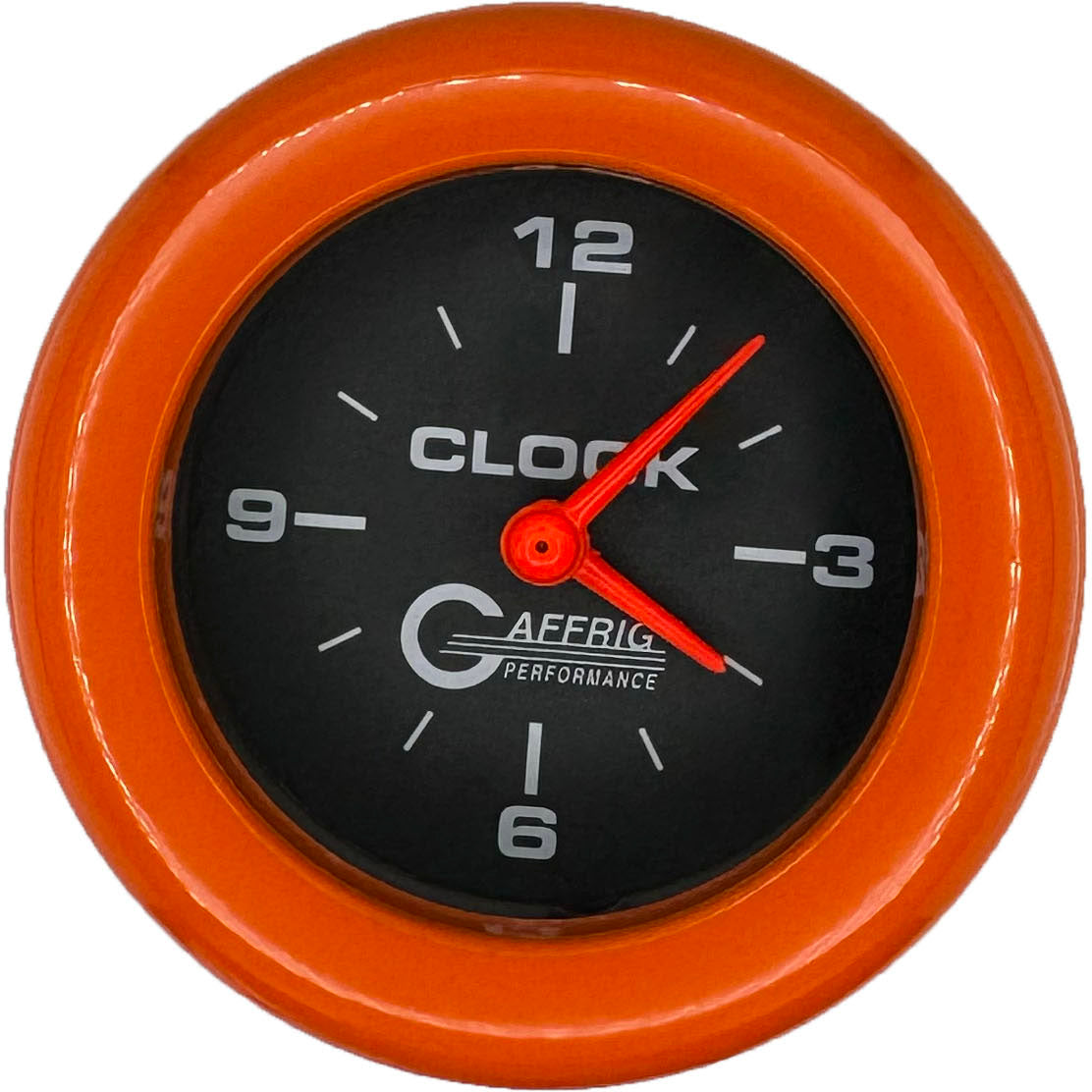 GAFFRIG 2 INCH ELECTRIC CLOCK GAUGE FAT RIM (218) / ORANGE / BLACK