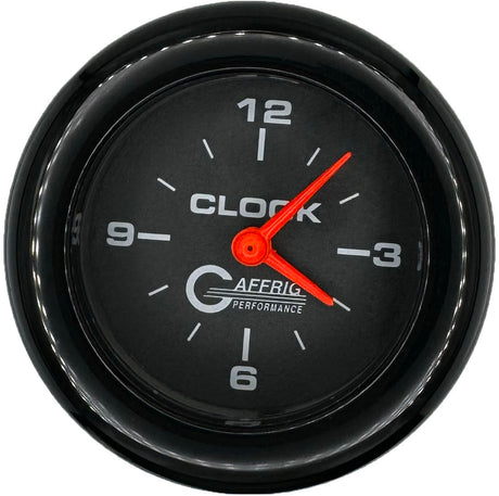 GAFFRIG 2 INCH ELECTRIC CLOCK GAUGE FAT RIM (218) / BLACK / BLACK