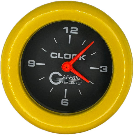 GAFFRIG 2 INCH ELECTRIC CLOCK GAUGE FAT RIM (218) / YELLOW / BLACK