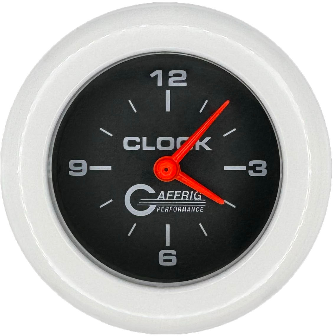 GAFFRIG 2 INCH ELECTRIC CLOCK GAUGE FAT RIM (218) / WHITE / BLACK