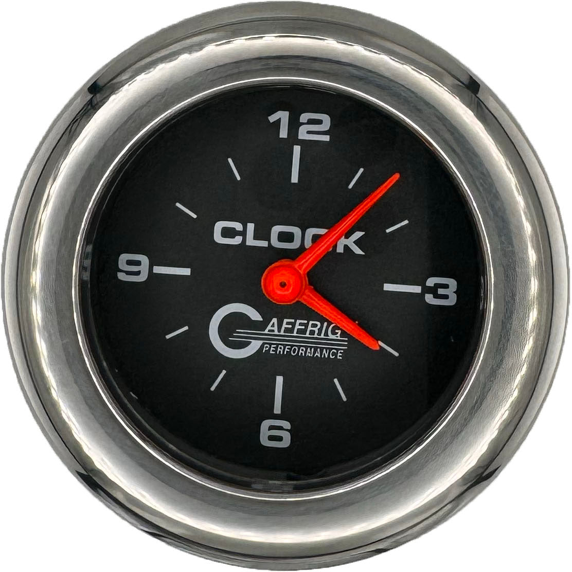 GAFFRIG 2 INCH ELECTRIC CLOCK GAUGE FAT RIM (218) / CHROME/POLISHED / BLACK