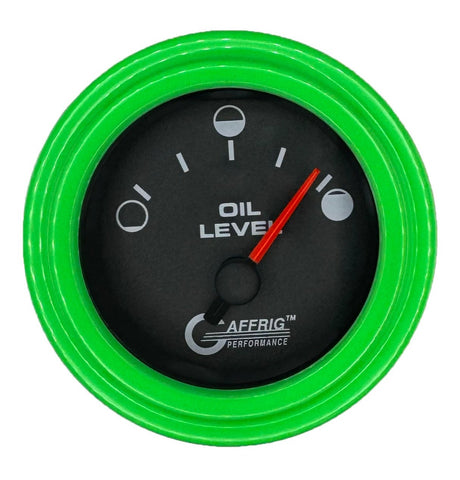 GAFFRIG 2 INCH ELECTRIC OIL LEVEL GAUGE BLACK / STEP RIM / LIME GREEN