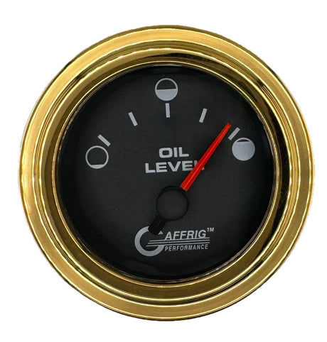 GAFFRIG 2 INCH ELECTRIC OIL LEVEL GAUGE BLACK / STEP RIM / GOLD