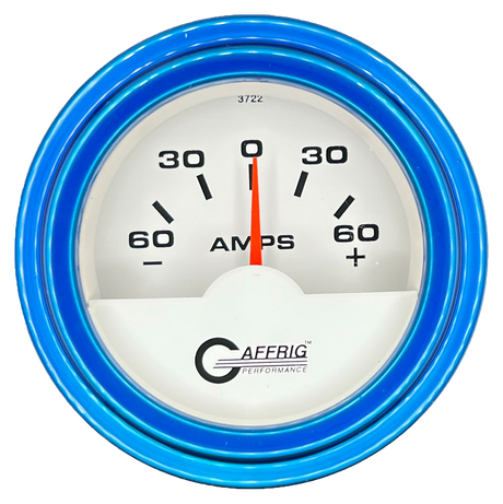 GAFFRIG 2 INCH ELECTRIC AMMETER GAUGE -60/+60 AMP STEP RIM (002) / BLUE / WHITE