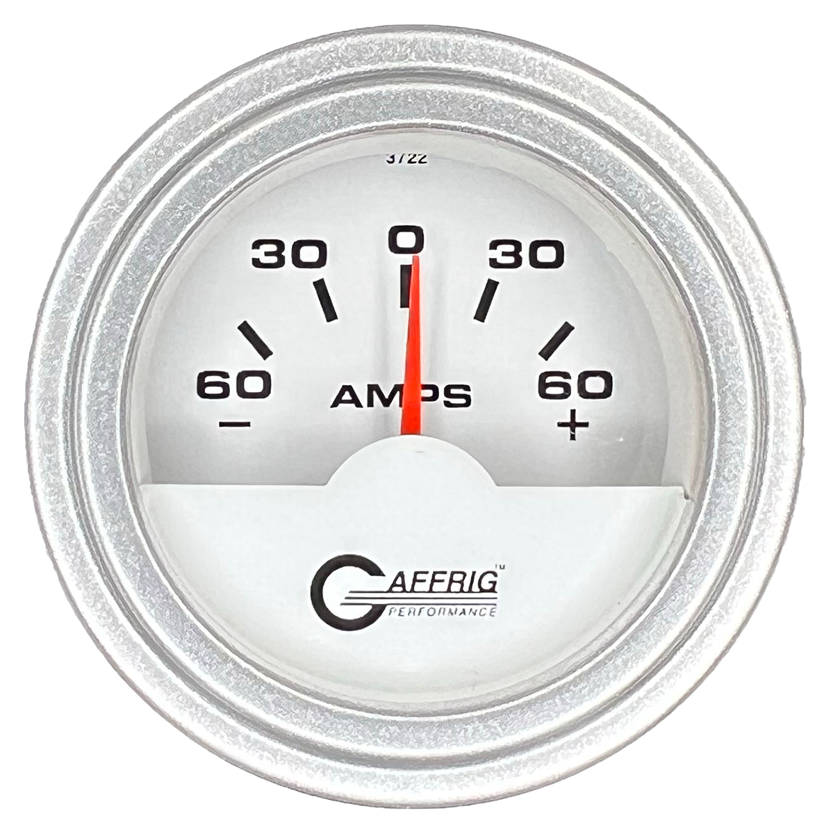 GAFFRIG 2 INCH ELECTRIC AMMETER GAUGE -60/+60 AMP STEP RIM (002) / PLATINUM / WHITE