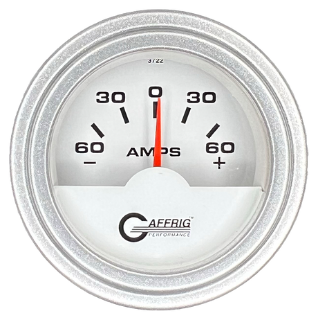 GAFFRIG 2 INCH ELECTRIC AMMETER GAUGE -60/+60 AMP STEP RIM (002) / PLATINUM / WHITE