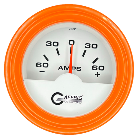 GAFFRIG 2 INCH ELECTRIC AMMETER GAUGE -60/+60 AMP STEP RIM (002) / ORANGE / WHITE